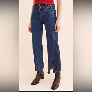 Free People Driftwood Cece Two Toned Dark Blue Flare Jeans